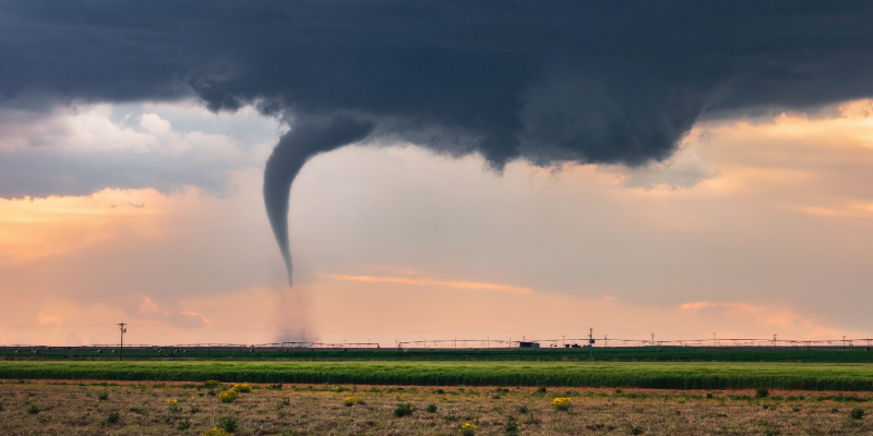Funnel cloud about to touch down in a field.